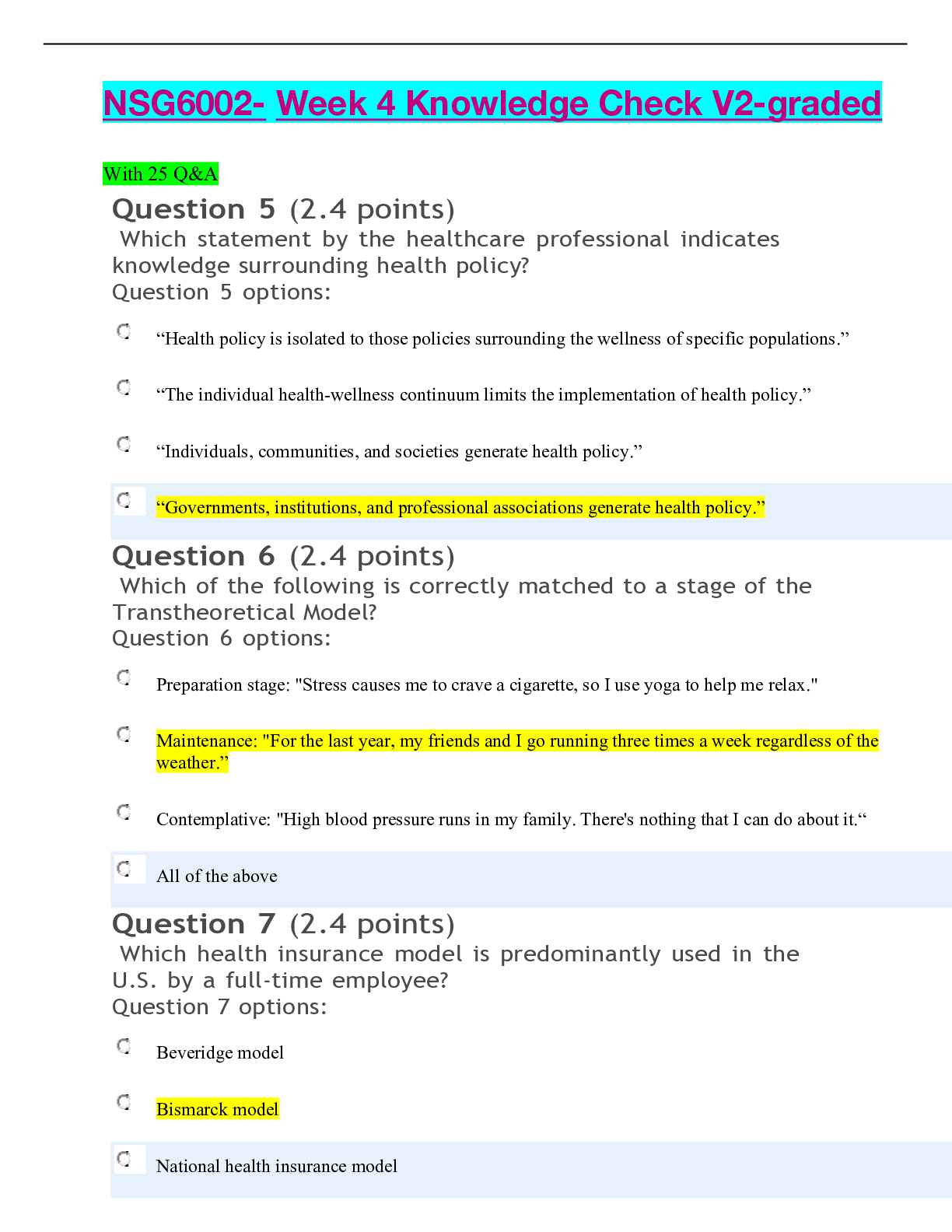 Preview of NSG6002- Week 4 Knowledge Check V2-graded